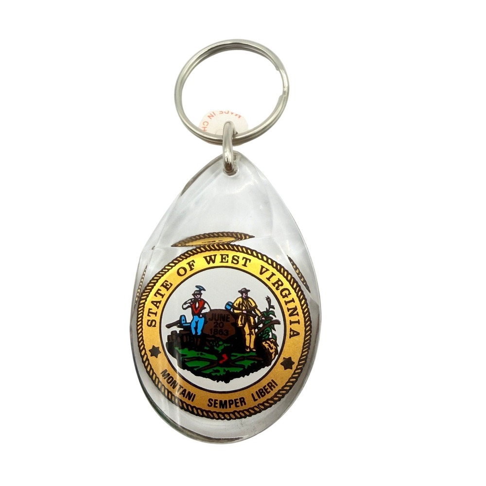 West Virginia State Seal Clear Faceted Acrylic Keychain New Old Stock